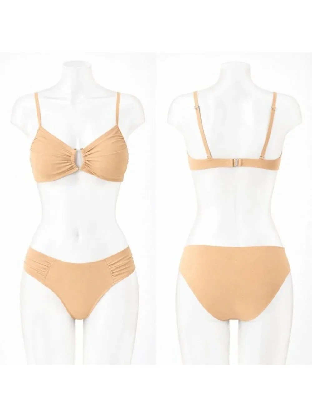 🆕Small Apricot Ring Linked Ruched Adjustable Strap High Cut Bikini Set NWOT - Picture 2 of 4